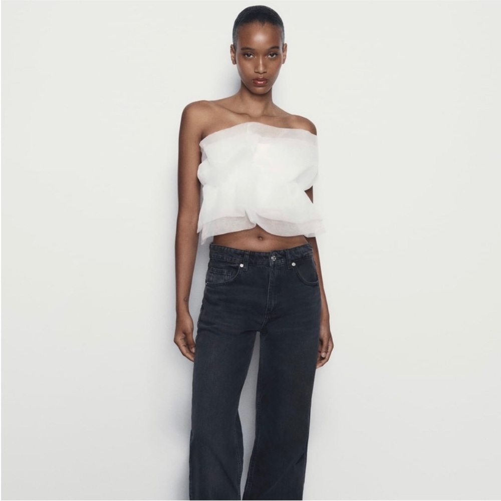 ZARA WHITE ORGANZA BANDEAU TOP- BLOGGERES FAVORITE (L)